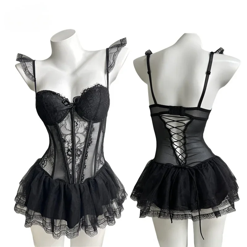 Sexy Bustier Corset Dress Lace Fishbone Corset Top with Waistband Mesh Ruffles Gathered Underwear Nightgown Charm Home Clothes
Sexy Bustier Corset Dress Lace Fishbone Corset Top with Waistband Mesh Ruffles Gathered Underwear Nightgown Charm Home Clothes