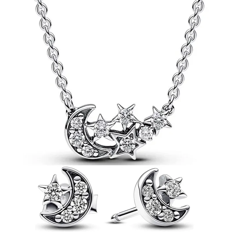 Original 925 Sterling Silver Sparkling Sparkling Moon & Star Collier Necklace Earring With Crystal For Women Fashion Jewelry
Original 925 Sterling Silver Sparkling Sparkling Moon & Star Collier Necklace Earring With Crystal For Women Fashion Jewelry