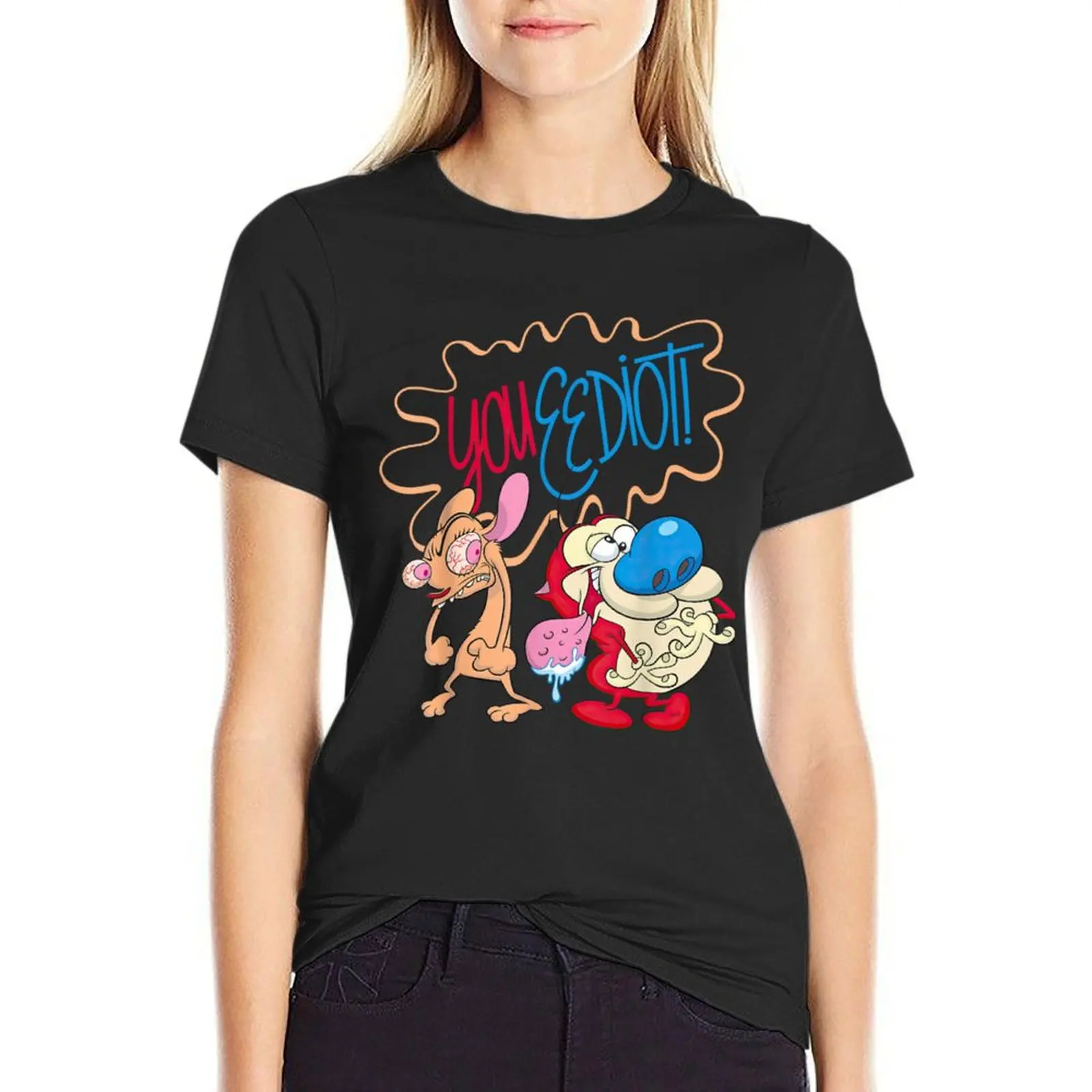 Ren and Stimpy You Eediot T-Shirt funny Short sleeve tee shirts graphic tees animal print white t shirts for Women
Ren and Stimpy You Eediot T-Shirt funny Short sleeve tee shirts graphic tees animal print white t shirts for Women
