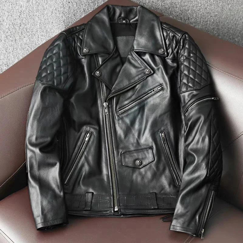 New Heavyweight Motorcycle Jacket, First-Layer Cowhide Leather Men's Slim-Fit Lapel Multi-Pocket Fashion Coat Handsome
New Heavyweight Motorcycle Jacket, First-Layer Cowhide Leather Men's Slim-Fit Lapel Multi-Pocket Fashion Coat Handsome