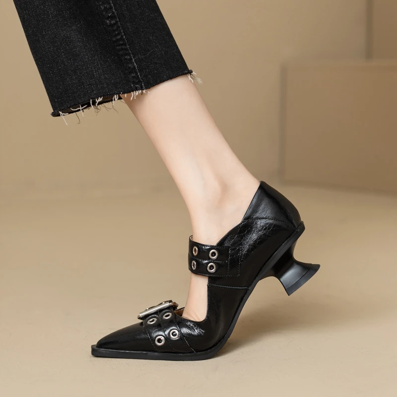 Women's New Spring and Autumn Pointed Leather Metal Belt Buckle Comfortable and Soft High Heels Mary Jane Single Shoes
Women's New Spring and Autumn Pointed Leather Metal Belt Buckle Comfortable and Soft High Heels Mary Jane Single Shoes