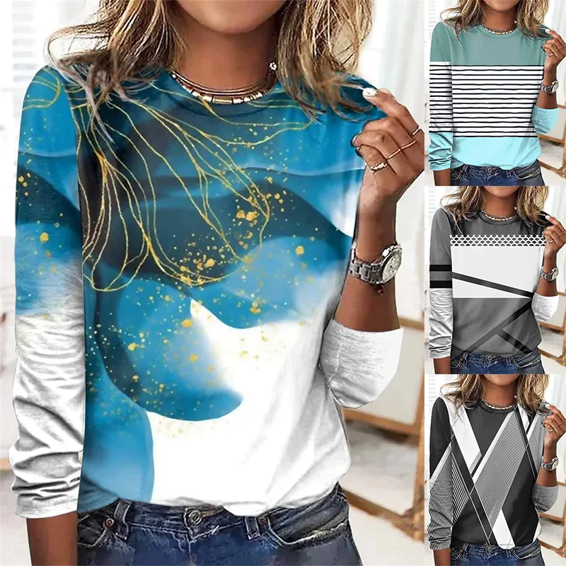 Autumn and Winter Women's Round Neck Color Contrast Stripe Backing Long Sleeve T-shirt Fashion Casual Commuter Female & Lady Top
Autumn and Winter Women's Round Neck Color Contrast Stripe Backing Long Sleeve T-shirt Fashion Casual Commuter Female & Lady Top