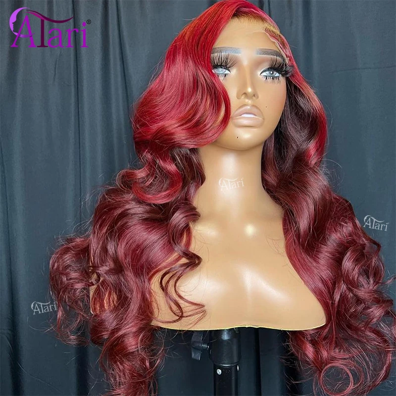 

13x4 13x6 Atari Ombre Red Body Wave Lace Frontal Wig Pre Plucked Transparent 5x5 Lace Closure Wig Highlights Red for Black Women