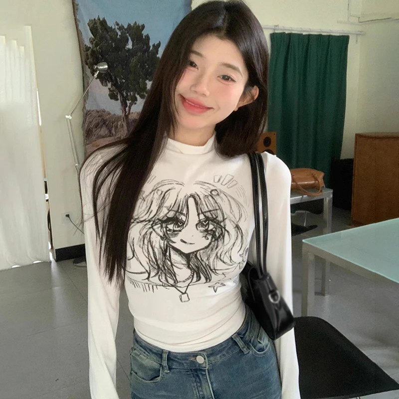 Women's T Shirt Korean Version Autumn Winter Cartoon Print Irregular Slim Casual Fashion Versatile Long Sleeves T Shirt
Women's T Shirt Korean Version Autumn Winter Cartoon Print Irregular Slim Casual Fashion Versatile Long Sleeves T Shirt