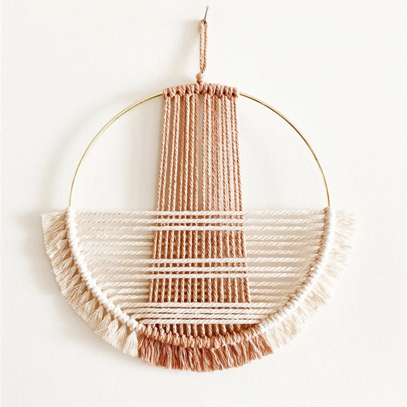 Hand-Woven Cotton Hoop Macrame Wall Art - Pink, Black & Beige Modern Boho Décor 1 S7b01e94a6f9a40daa164d7584edb4f09e