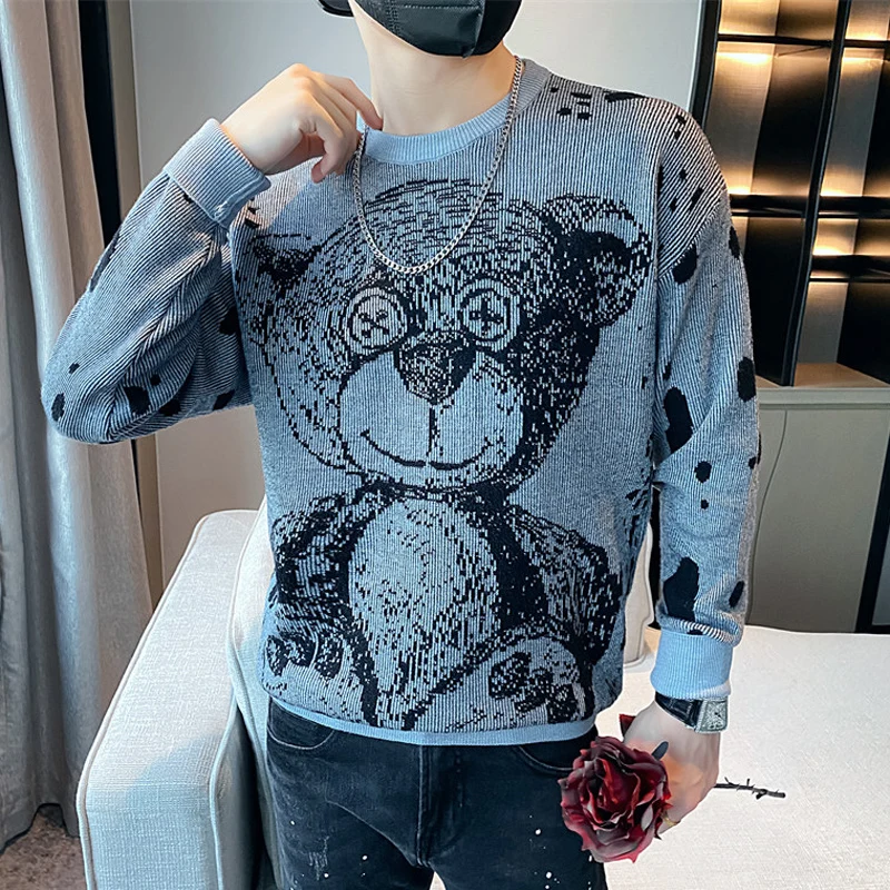 Luxury Large Cartoon Bear Pattern Mens Knitted Sweater Streetwear O-Neck Slim Long Sleeved Pullover Sweaters Korean Men Clothes
Luxury Large Cartoon Bear Pattern Mens Knitted Sweater Streetwear O-Neck Slim Long Sleeved Pullover Sweaters Korean Men Clothes