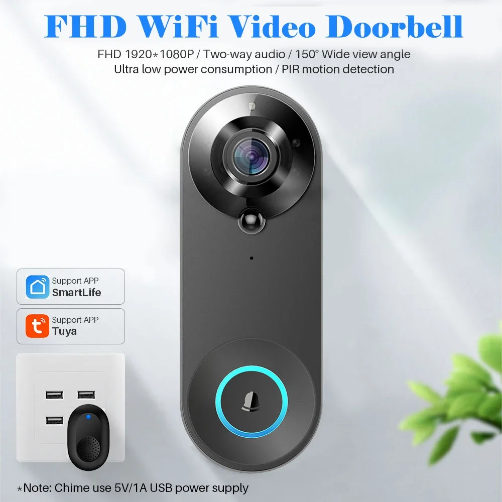 1080P Wireless WIFI Doorbell Video Intercom Door Bell with Camera Tuya Smart Home for Security Protection PIR Motion Detection
1080P Wireless WIFI Doorbell Video Intercom Door Bell with Camera Tuya Smart Home for Security Protection PIR Motion Detection