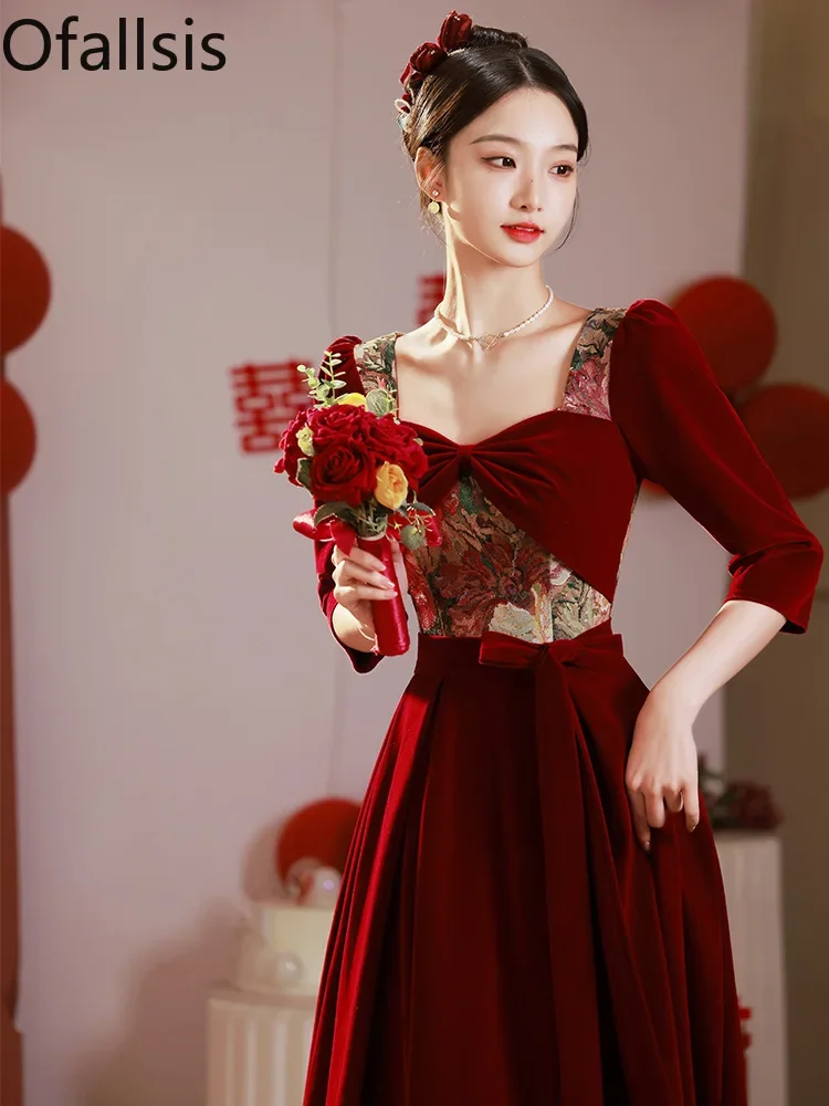 Ofallsis Wine Red Printed Long Sleeve Toast Dresses 2023 Autumn New French Style Bridal Wedding Red Evening Engagement Dresses
Ofallsis Wine Red Printed Long Sleeve Toast Dresses 2023 Autumn New French Style Bridal Wedding Red Evening Engagement Dresses