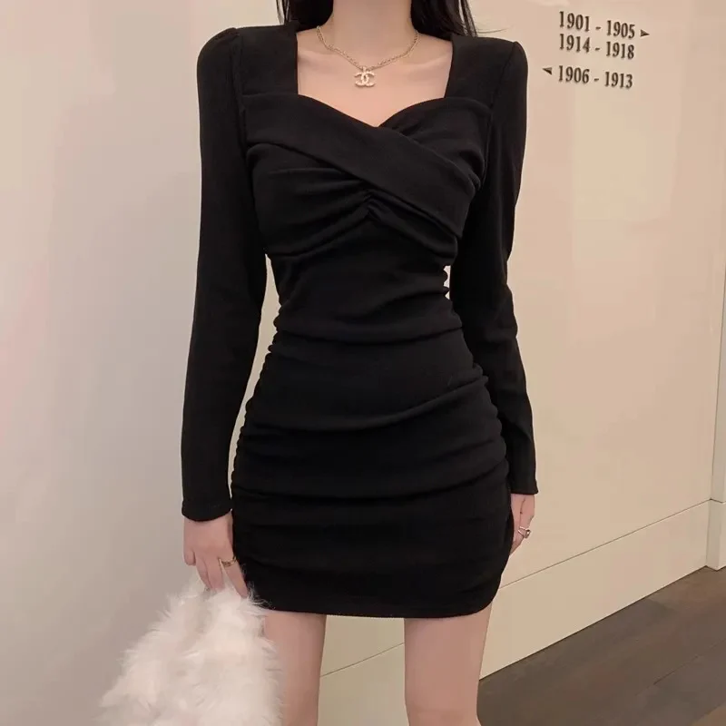 Fall Black Slim Mini Dress Women Y2K Korean Streetwear Solid Long Sleeve Casual Short Dress Elegant Office Lady All-Match Dress
Fall Black Slim Mini Dress Women Y2K Korean Streetwear Solid Long Sleeve Casual Short Dress Elegant Office Lady All-Match Dress