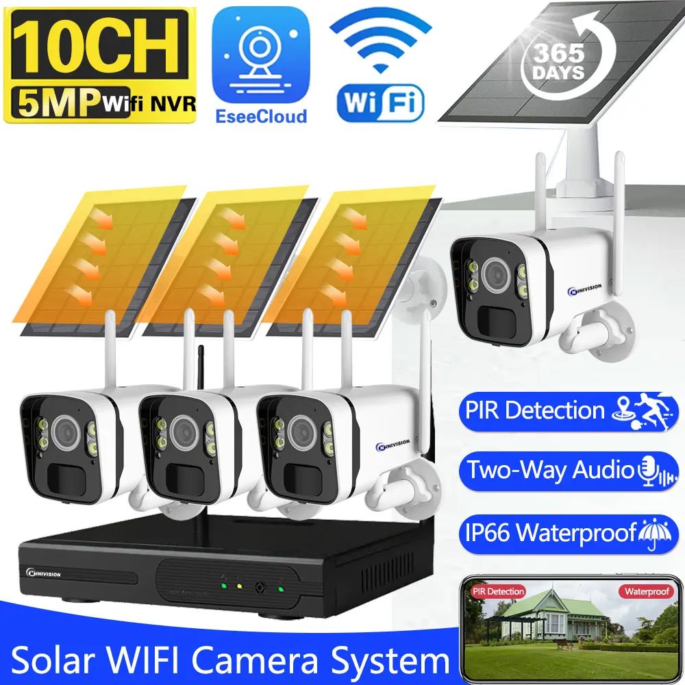 10CH 5MP NVR Solar Wireless CCTV 4MP IP Camera System PIR Solar Battery Powered Wifi IP Security Camera Set 8CH Wifi NVR Kits
10CH 5MP NVR Solar Wireless CCTV 4MP IP Camera System PIR Solar Battery Powered Wifi IP Security Camera Set 8CH Wifi NVR Kits