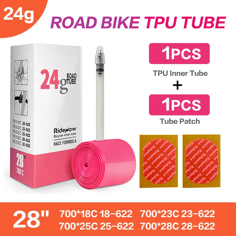 

RideNow Ultralight Bike Inner Tube 700 x 18 25 28 32 Road Bicycle TPU Tire 45/65/85mm Length French Valve Super Light Tube