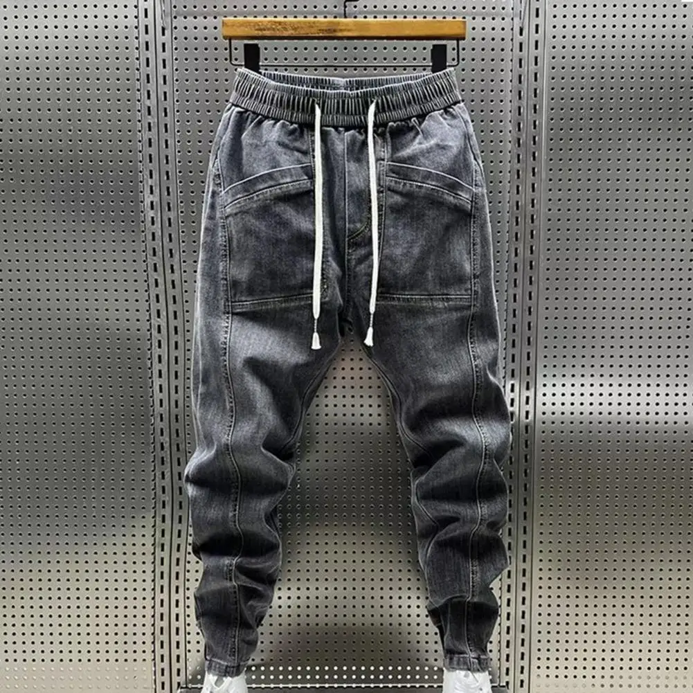 Men Solid Color Jeans Men's Elastic Drawstring Waist Denim Cargo Pants with Pockets Casual Solid Color Harem Trousers for Spring
Men Solid Color Jeans Men's Elastic Drawstring Waist Denim Cargo Pants with Pockets Casual Solid Color Harem Trousers for Spring