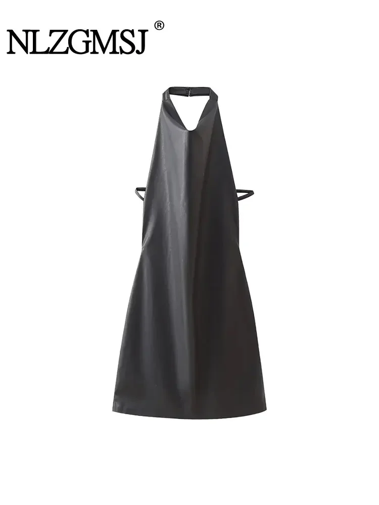 Nlzgmsj TRAF 2023 Woman Faux Leather Hanging Neck Mini Dresses Sleeveless Vintage Backless Spring Autumn Causal Slim Dresses
Nlzgmsj TRAF 2023 Woman Faux Leather Hanging Neck Mini Dresses Sleeveless Vintage Backless Spring Autumn Causal Slim Dresses