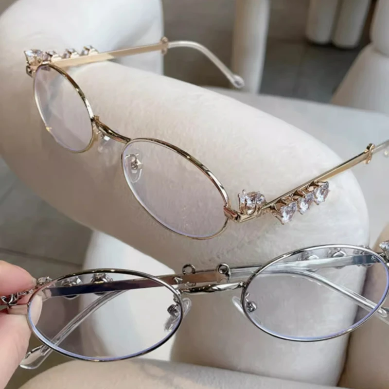

Женские ретро-очки в стиле панк, серебристые, с защитой от синего света, искусственные очки из нержавеющей стали, очки для чтения у моря