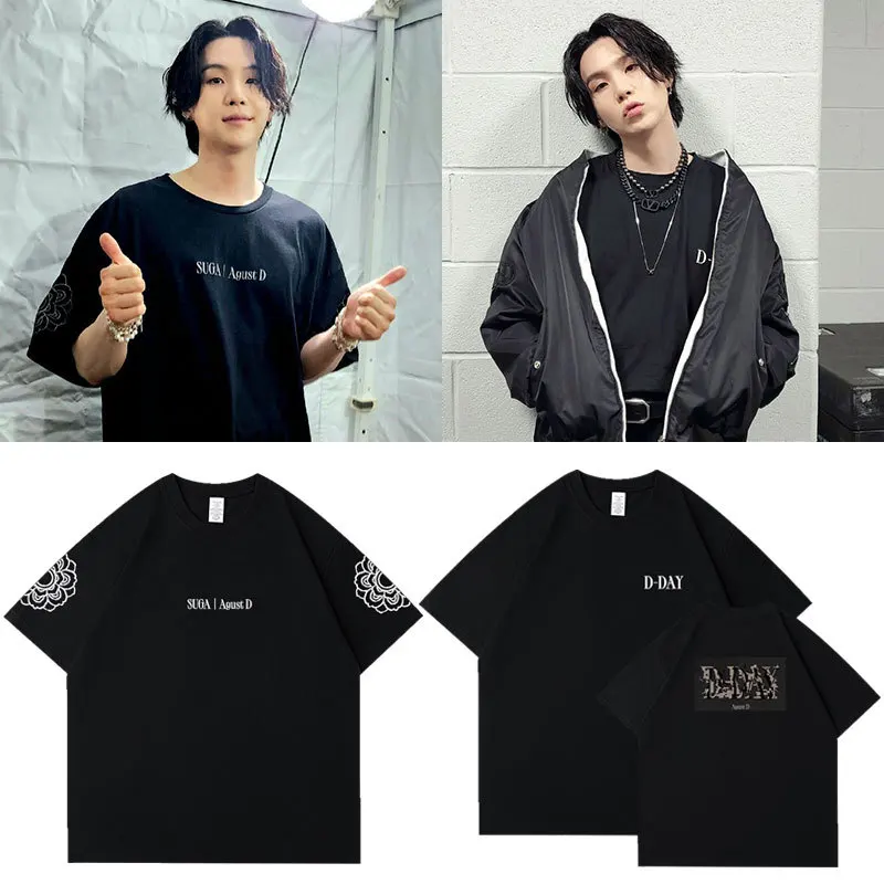 

SUGA Agust D T Shirt D-DAY Concert Same Short Sleeve Tee 100% Cotton Tops Men Women Y2k Summer T-shirt Korean Popular Clothes