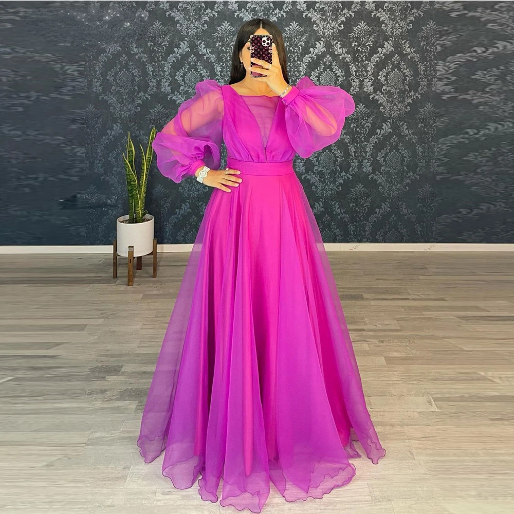 Modest Arabic Wome Long Sleeves Evening Dresses Bateau Neck Organza Fuschia Green Prom Gown Simple Wedding Party Dress
Modest Arabic Wome Long Sleeves Evening Dresses Bateau Neck Organza Fuschia Green Prom Gown Simple Wedding Party Dress