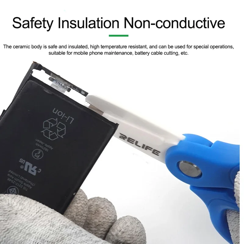 Relife RL-102A Mini Insulated Ceramic Scissors Non-conductive Sharp Cutting Battery Cable Mobile Phone Repair Tool
Relife RL-102A Mini Insulated Ceramic Scissors Non-conductive Sharp Cutting Battery Cable Mobile Phone Repair Tool