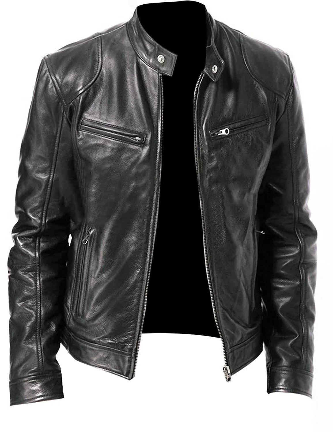 

Модный теплый мотоциклетный мужской кардиган на пуговицах, с несколькими карманами, воротник-стойка, на молнии, кожаная куртка, зима