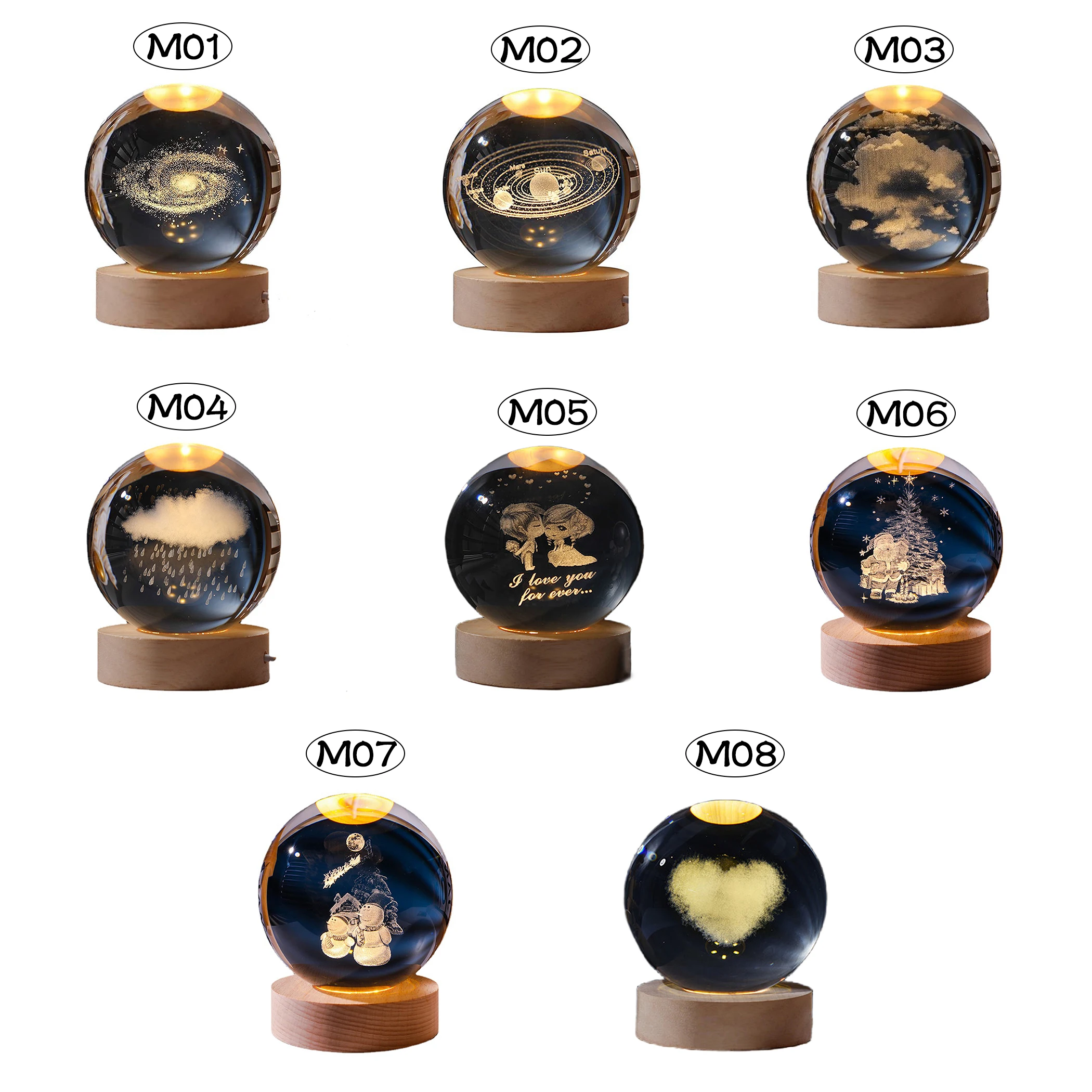 3D Crystal Ball Night Light USB Plug-in LED Natural Glowing Table Lamp Set with Wooden Base and Switch Multiple Patterns
3D Crystal Ball Night Light USB Plug-in LED Natural Glowing Table Lamp Set with Wooden Base and Switch Multiple Patterns