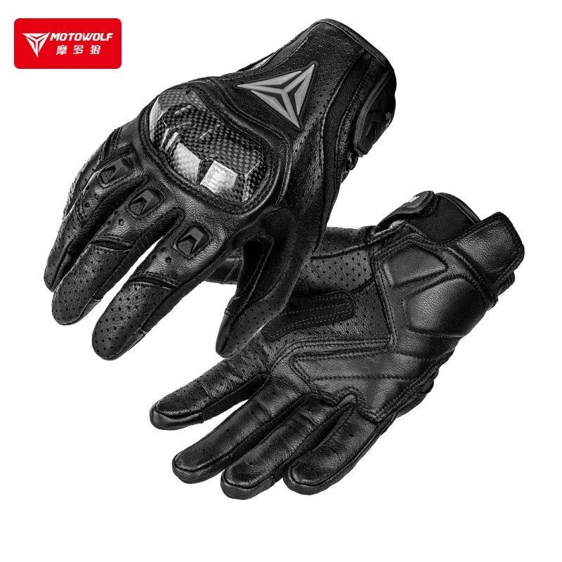

Motowolf Motorcycle Gloves Breathable Leather Touchscreen Full Finger Seasons With Carbon Fiber Hard Knuckle Anti-fall Protect