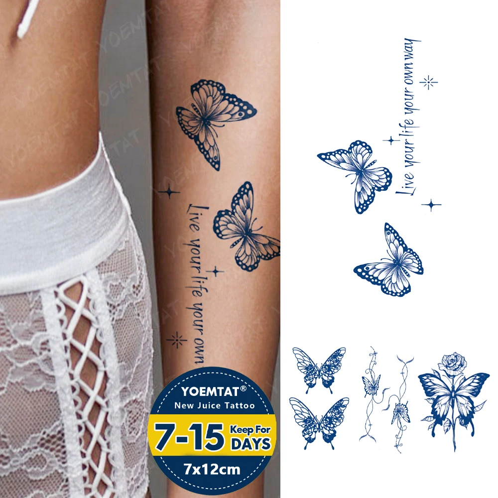 

Полуперманентные водостойкие временные тату-наклейки с текстом бабочек на английском языке, чернила, стойкая татуировка, искусственная татуировка для боди-арта для женщин и мужчин
