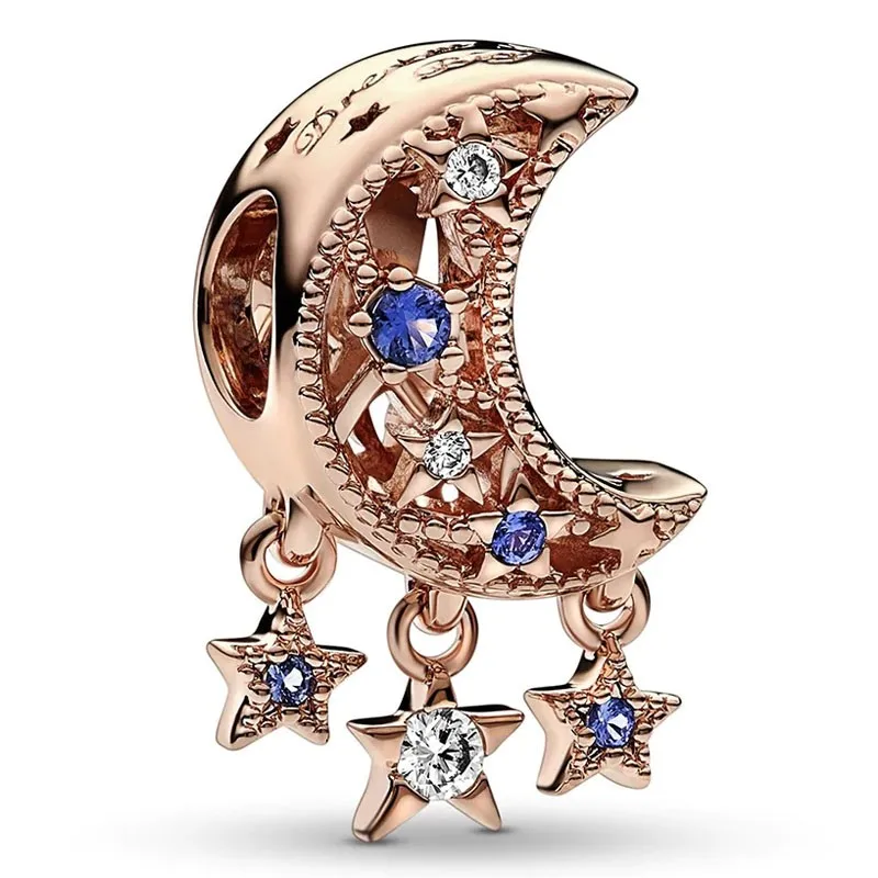 

Authentic 925 Sterling Silver Moments Rose Gold Star & Crescent Moon Bead Charm Fit Women Pan Bracelet & Necklace Jewelry
