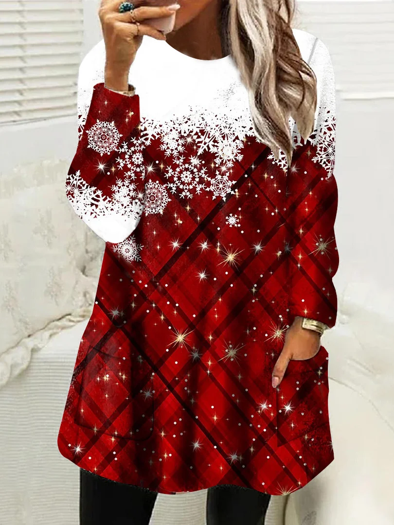 Plus Size Women Christmas Long Sleeve Scoop Neck Printed Plaid Pockets Long Tops
Plus Size Women Christmas Long Sleeve Scoop Neck Printed Plaid Pockets Long Tops