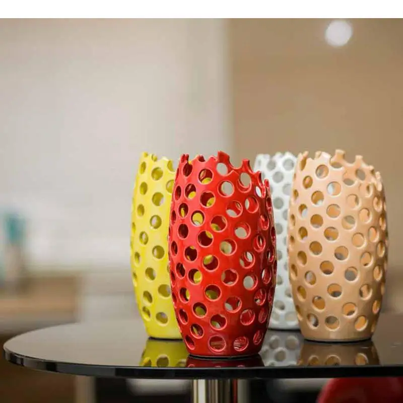 

Разноцветная ажурная керамическая ваза, искусственные цветы, растения в горшке, декоративное украшение для стола, декоративные вазы, Современный домашний декор