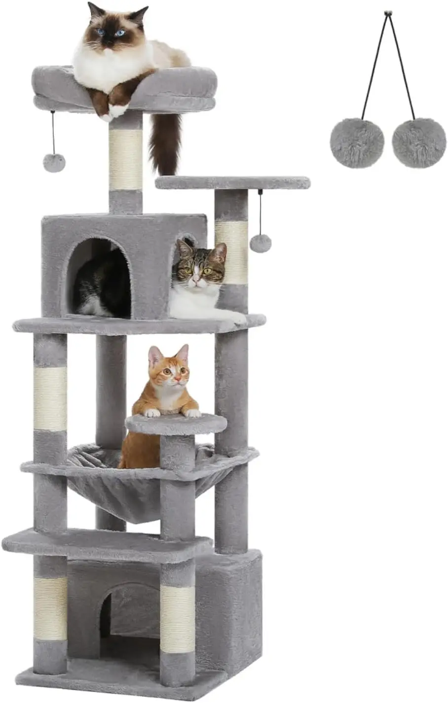 

Cat Tree, 53.5 Inches Tall Cat Tower with Spacious Hammocks, Condos and Scratching Posts，Cat House with Dual Padded Perches