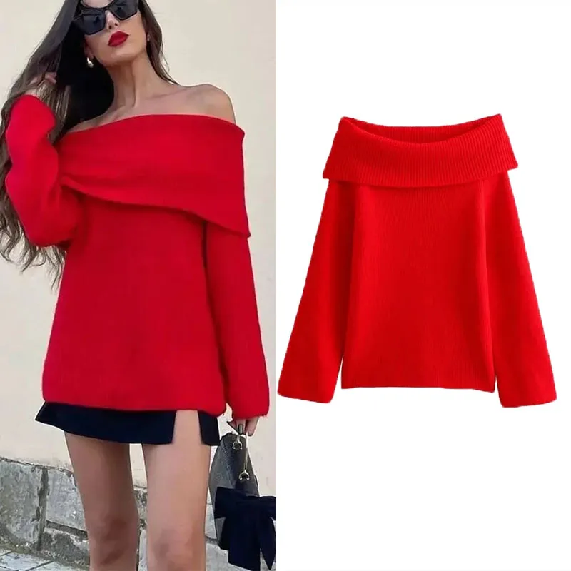 TRAF 2023 Fashion Straight Neck Sweater Women Elegant Off Shoulder Loose Sweaters Woman Red Long Sleeve Knit Pullover Casual Top
TRAF 2023 Fashion Straight Neck Sweater Women Elegant Off Shoulder Loose Sweaters Woman Red Long Sleeve Knit Pullover Casual Top