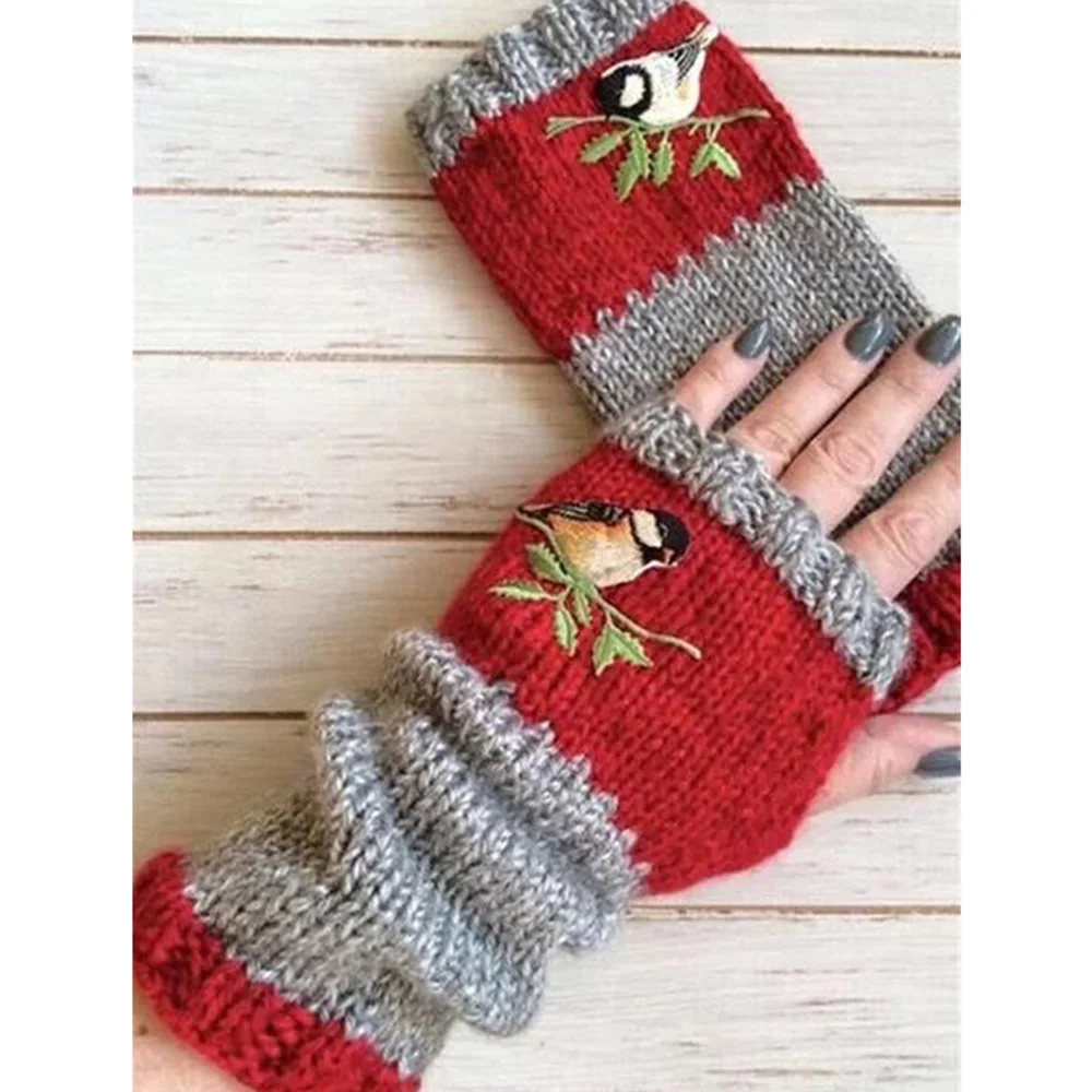 Embroidered Bird Gloves Women's Cotton Fingerless Gloves Knit Block Stitching Mittens Fashion Women's Warm Fingerless Gloves
Embroidered Bird Gloves Women's Cotton Fingerless Gloves Knit Block Stitching Mittens Fashion Women's Warm Fingerless Gloves