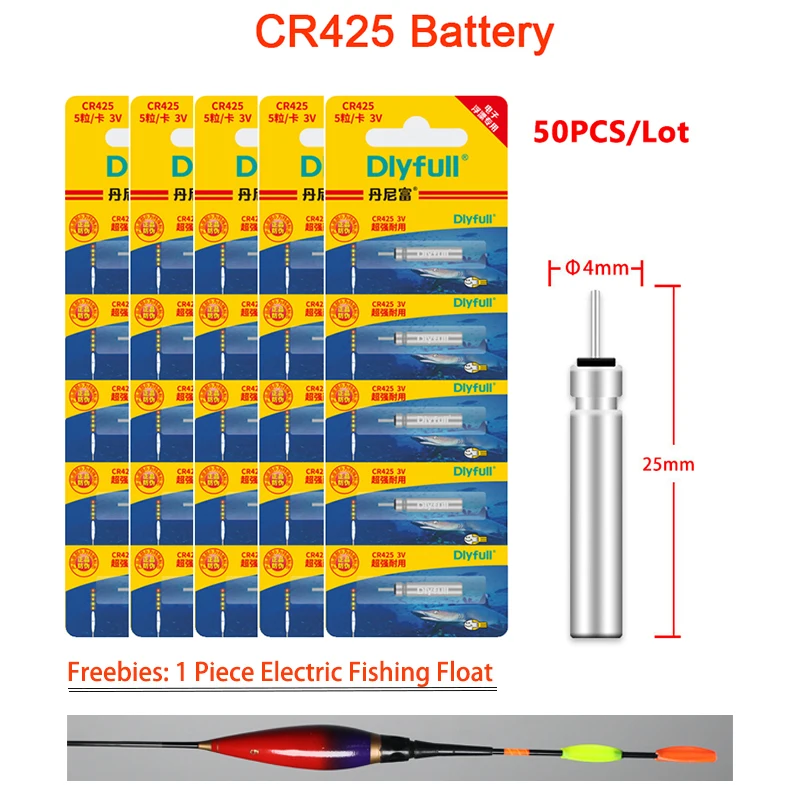 WLPFISHING 50pcs/Lot CR425 Battery Fishing Floats 3V Pin Lithium Cells Electric LED Night Light Fishing Bobber Accessory Tackles
WLPFISHING 50pcs/Lot CR425 Battery Fishing Floats 3V Pin Lithium Cells Electric LED Night Light Fishing Bobber Accessory Tackles