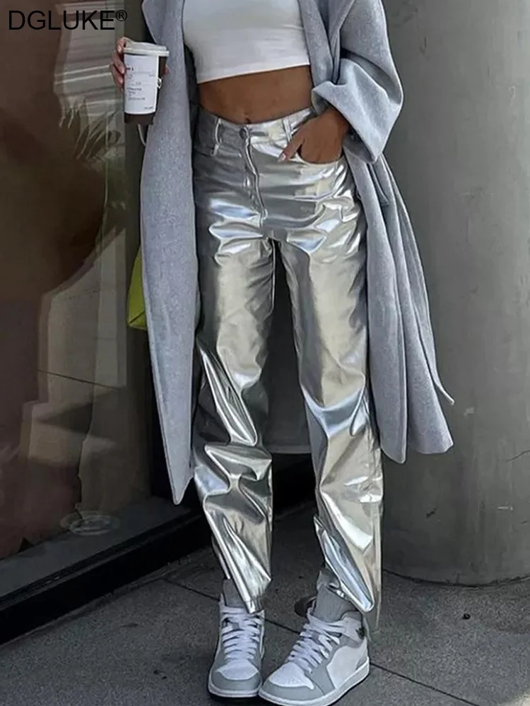 Silver Metalic Faux Leather Pants Women 2023 High Waist Long Winter Pants Hip Hop Streetwear Y2K Pants Night Club Wear
Silver Metalic Faux Leather Pants Women 2023 High Waist Long Winter Pants Hip Hop Streetwear Y2K Pants Night Club Wear