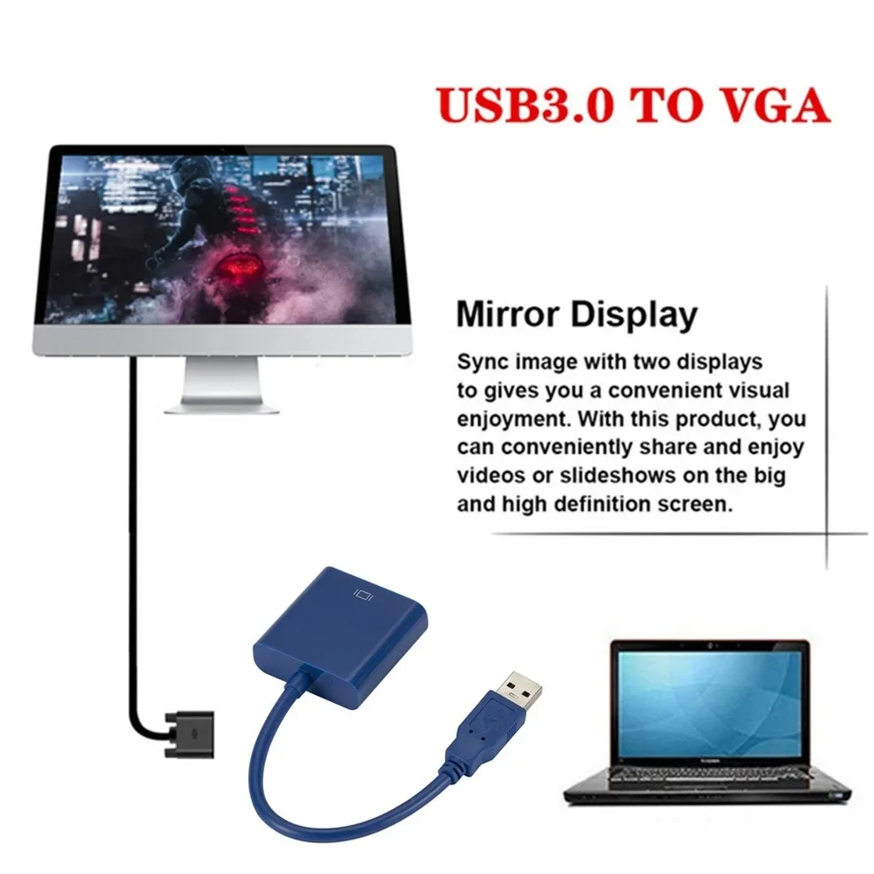 

LccKaa USB 3.0 To VGA Adapter Cable External Graphic Card Video Multi-display Converter Adapter For PC Laptop Windows 7 8 10