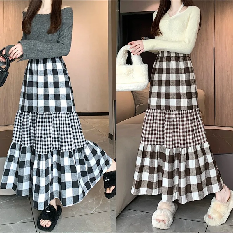 92cm Vintage Maxi Plaid Skirt Women 2023 Autumn Korean Style Ruffles Flare Hem A Line Elastic High Waist Long Skirts Female
92cm Vintage Maxi Plaid Skirt Women 2023 Autumn Korean Style Ruffles Flare Hem A Line Elastic High Waist Long Skirts Female