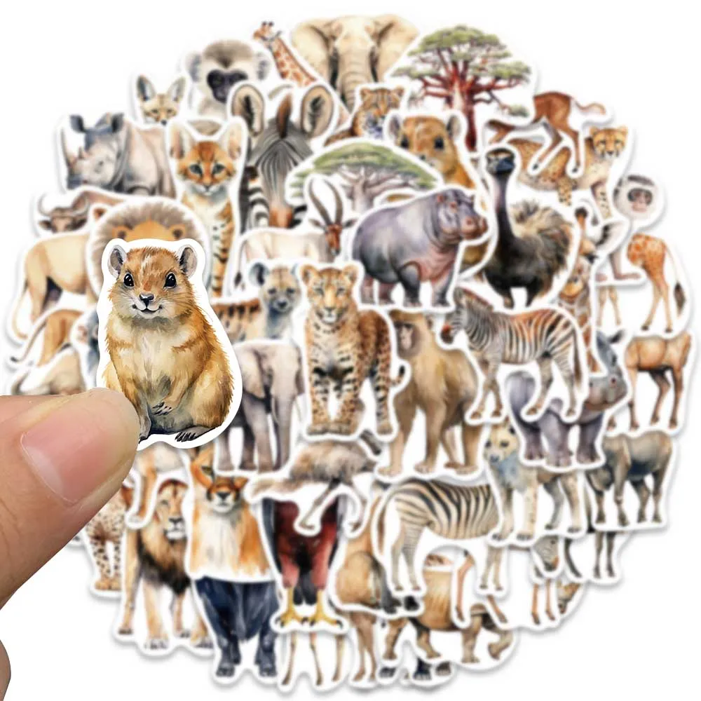 Autocollants en vinyle waterproof pour ordinateur portable, 50 pièces, stickers, mignon, dessin animé, animaux sauvages d'Afrique, pour bagages, planche à roulettes, journal intime, graffiti 5