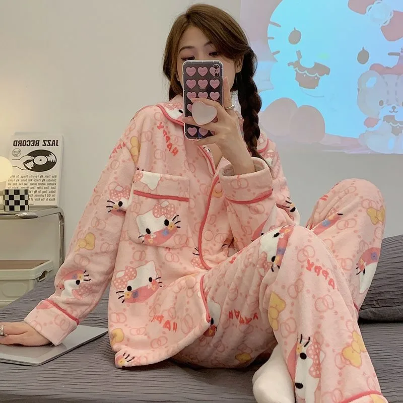Sanrio Hello Kitty anime peripheral winter coral velvet pajamas Kuromi My melody cardigan V-neck homewear set ins style gift
Sanrio Hello Kitty anime peripheral winter coral velvet pajamas Kuromi My melody cardigan V-neck homewear set ins style gift