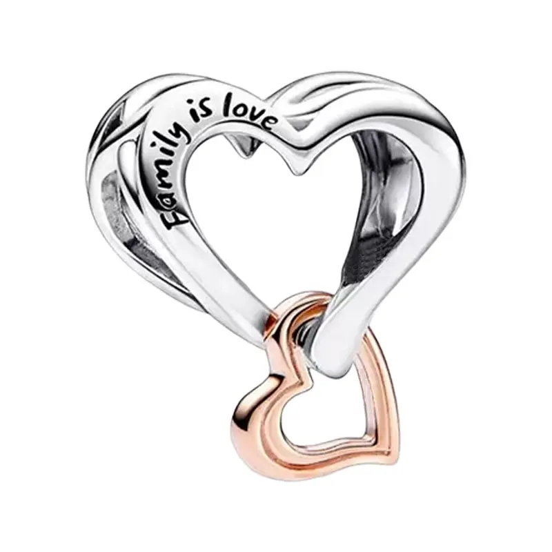 

Openwork Family Love Infinity Hearts Charms For Women Rose Gold 925 Sterling Silver Fine Jewelry DIY Bracelets Mother's Day Gift