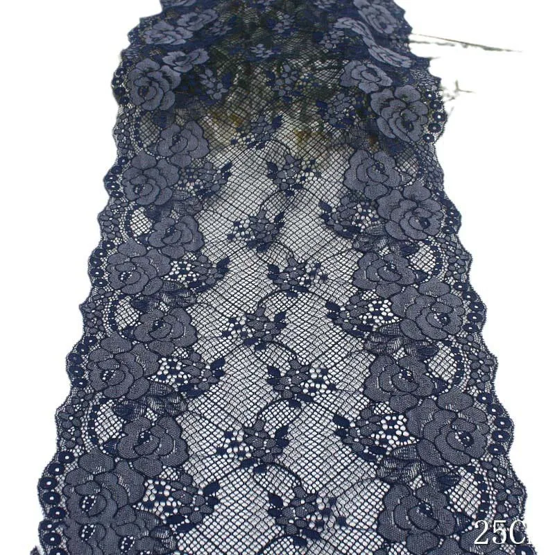 

50Yards Dark Blue Elastic Stretch Floral Lace Trim For Clothing Accessory Dress Sewing Applique Costume Lace Fabric