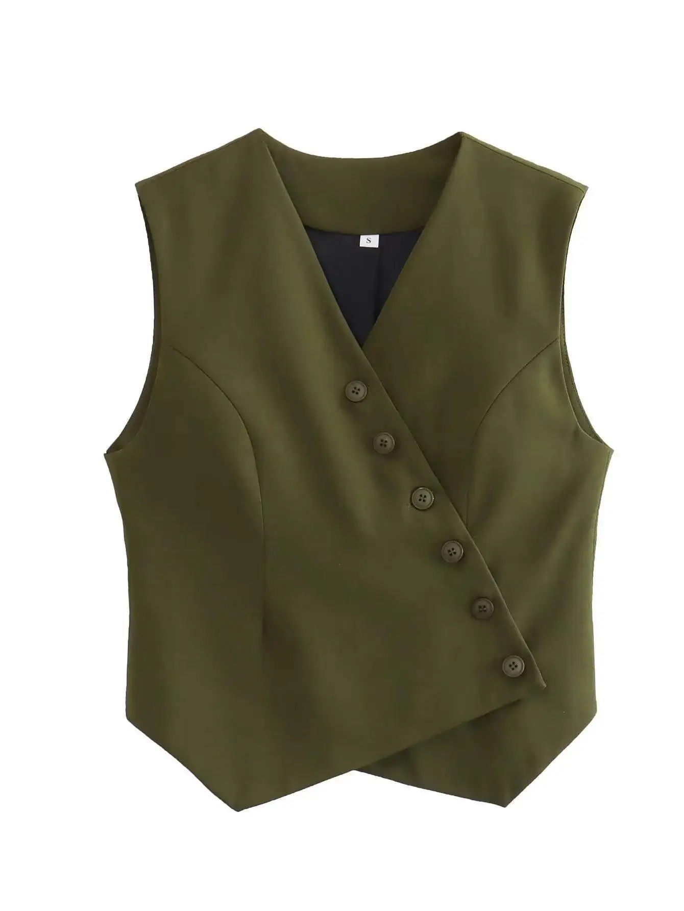 

Fashionable Women's Vest in Army Green with Asymmetric Design Tops