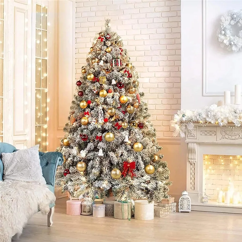 

Рождественская елка 6 футов, снежные флокированные сосны, Искусственные Рождественские елки с 1000 наконечниками, Премиум отдых на петлях, складная металлическая подставка