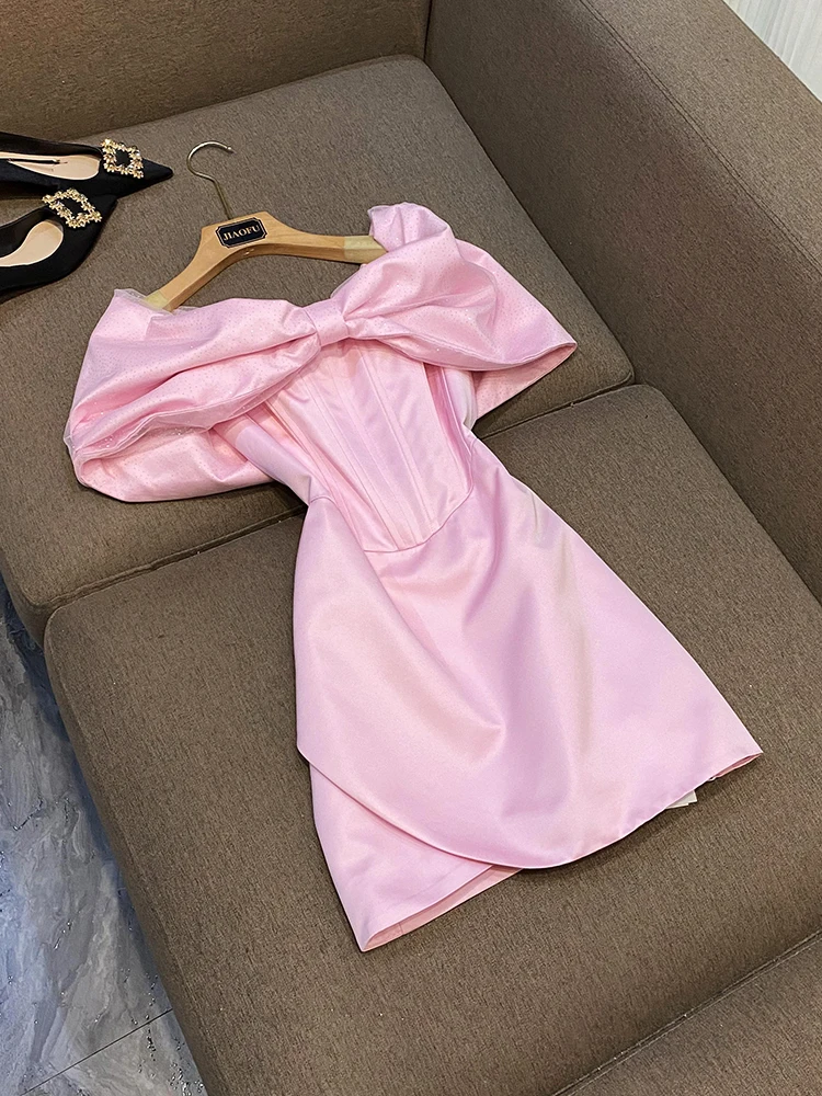 Designed Mesh Bowtie Neckline Solid Fishbone Corset Short Sleeve Elegant Style Women Mini Formal Wear Mini Dress
Designed Mesh Bowtie Neckline Solid Fishbone Corset Short Sleeve Elegant Style Women Mini Formal Wear Mini Dress