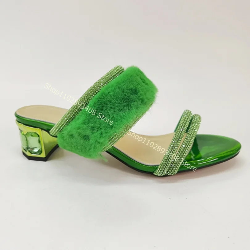 Green Fur Decor Crystal Slipper Open Toe Patent Leather Chunky High Heels Women Summer Fashion Shoes 2023 Zapatos Para Mujere
Green Fur Decor Crystal Slipper Open Toe Patent Leather Chunky High Heels Women Summer Fashion Shoes 2023 Zapatos Para Mujere