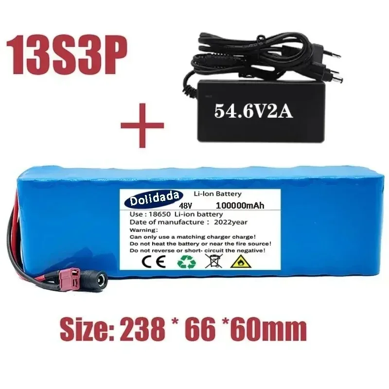 

48V new energy 1000W 13S3P lithium-ion battery 100Ah, suitable for 54.6V electric bicycles with BMS+charger