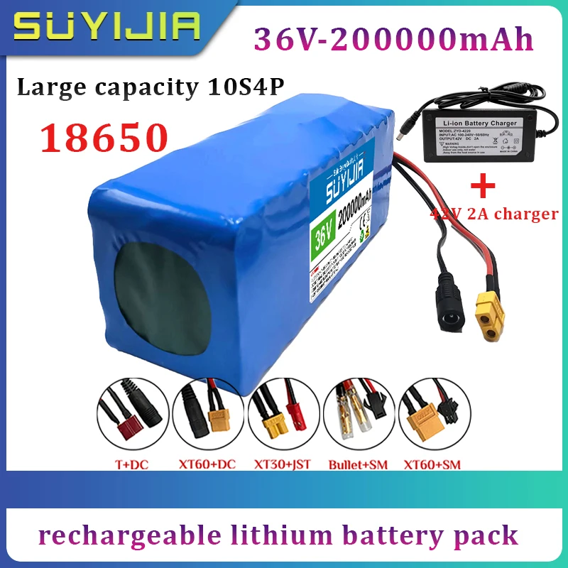 

36V Large Capacity 18650 10S4P Rechargeable Lithium Battery Pack 200000mAh for Electric Bicycle Scooter Power Tools Built-in BMS