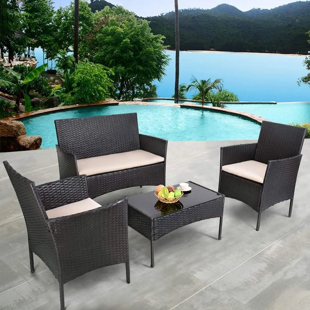 4-piece set of courtyard rattan chairs and wicker sets, outdoor and indoor use of backyard garden poolside balcony furniture
4-piece set of courtyard rattan chairs and wicker sets, outdoor and indoor use of backyard garden poolside balcony furniture