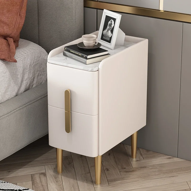 

Small ultra-narrow bedside table simple modern luxury leather bedside cabinet rock plate mini home storage slit narrow cabinet