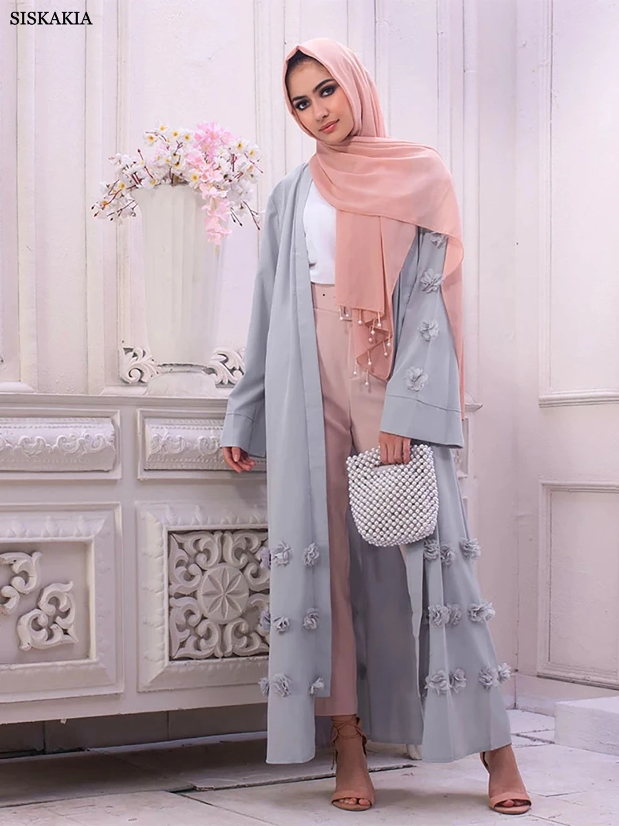 

Siskakia 2024 New Kimono Abayas Galabia Muslim Ramadan Appliques Solid Party Belted Dubai Women Clothing Moroccan Saudi Kaftan