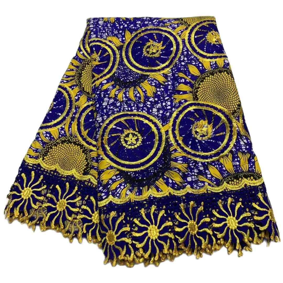 2023 Lasted Wax Mix Embroidered Lace Fabric Cotton African Wax Fabric With Guipure Cord Lace 6 Yards/Lot
2023 Lasted Wax Mix Embroidered Lace Fabric Cotton African Wax Fabric With Guipure Cord Lace 6 Yards/Lot