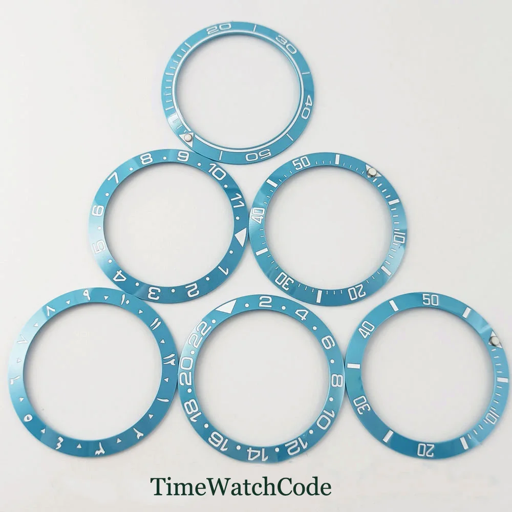 

Sky Blue Sloped Bezel Insert Watch Ring Accessories 38mm*30.6mm Fits 40mm Men's Watch Ceramic Material White Index